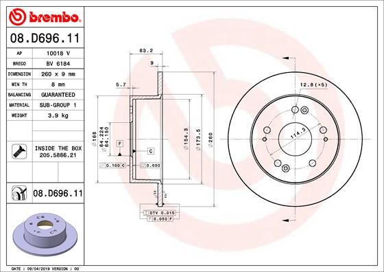 Bremsscheibe BREMBO 08.D696.11