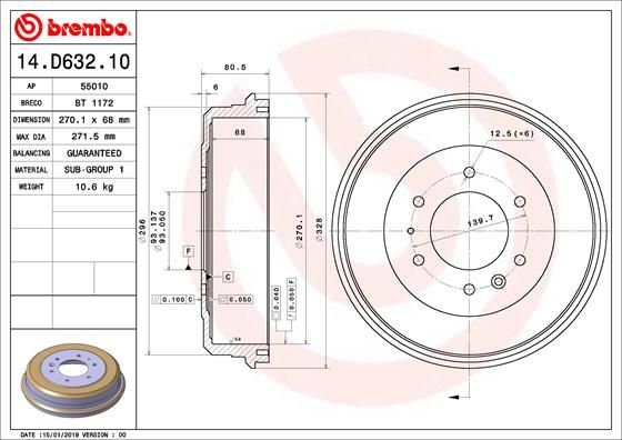 Bremstrommel BREMBO 14.D632.10