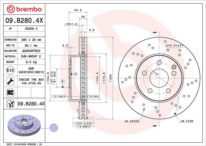 Bremsscheibe BREMBO 09.B280.4X