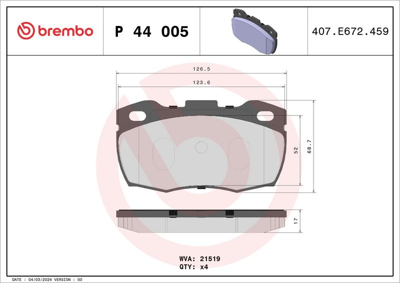 Bremsbelagsatz, Scheibenbremse BREMBO P 44 005