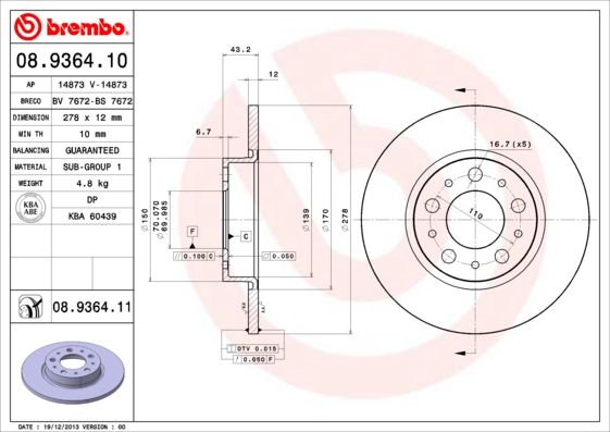Bremsscheibe BREMBO 08.9364.11