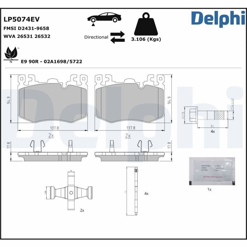 Bremsbelagsatz, Scheibenbremse DELPHI LP5074EV