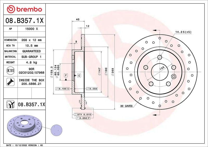 Bremsscheibe BREMBO 08.B357.1X
